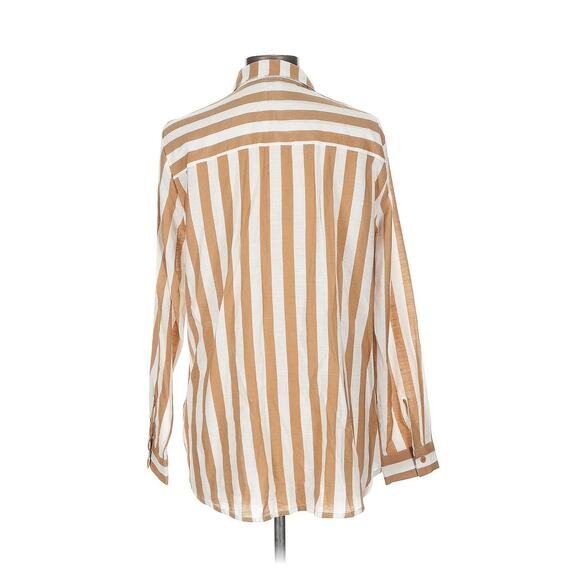 STUDIO 1886 Tan White Striped Collared Button Down Shirt L - Picture 2 of 5